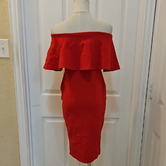 Rolla Coster Red Ruffled Classic Strapless Bodycon Dress Size M - Picture 7 of 8